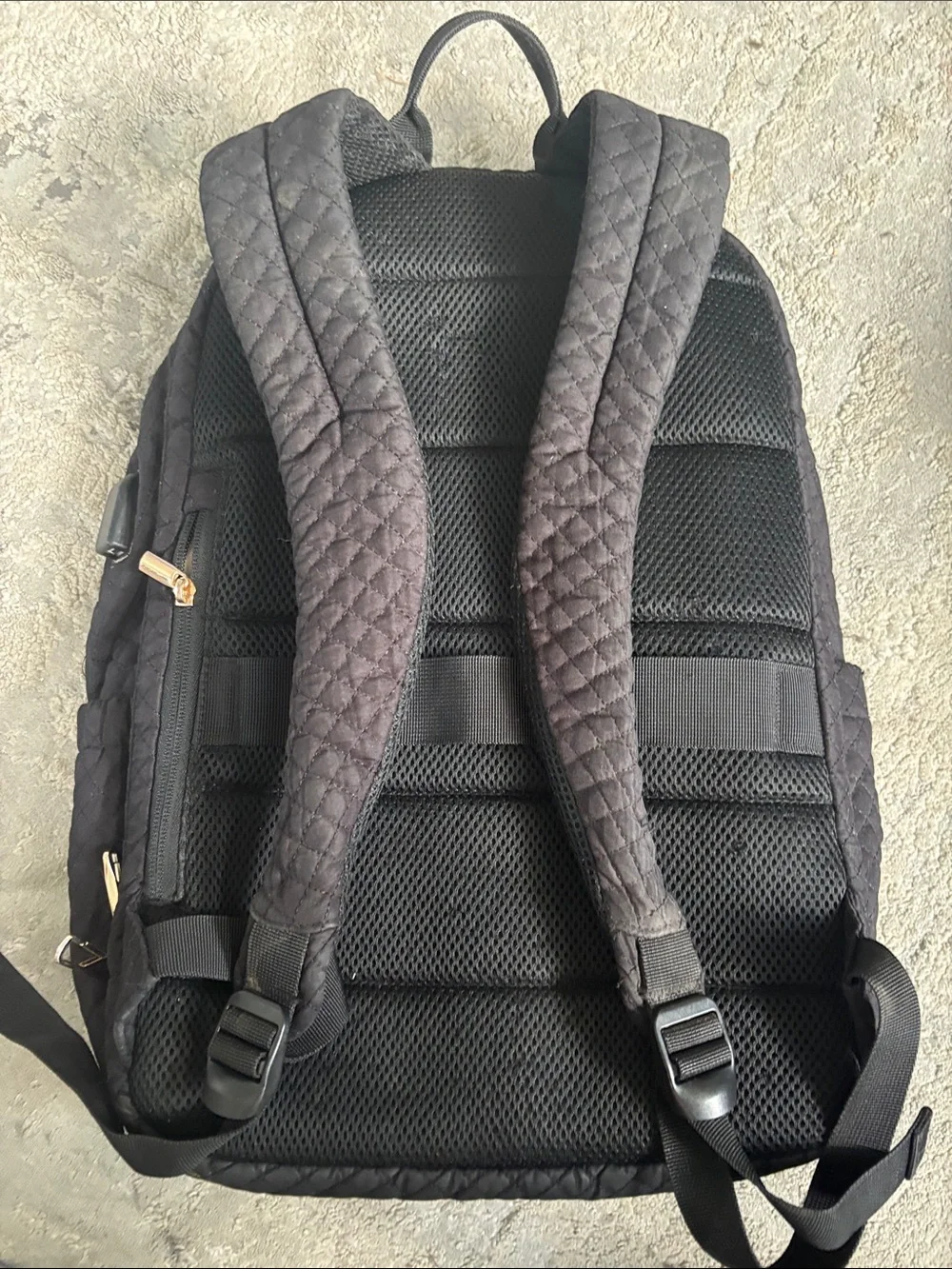 Quilted Black Backpack with Gold Zippers - Unbranded